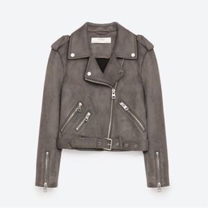 ZARA Grey/ Gray Faux Suede Biker Jacket